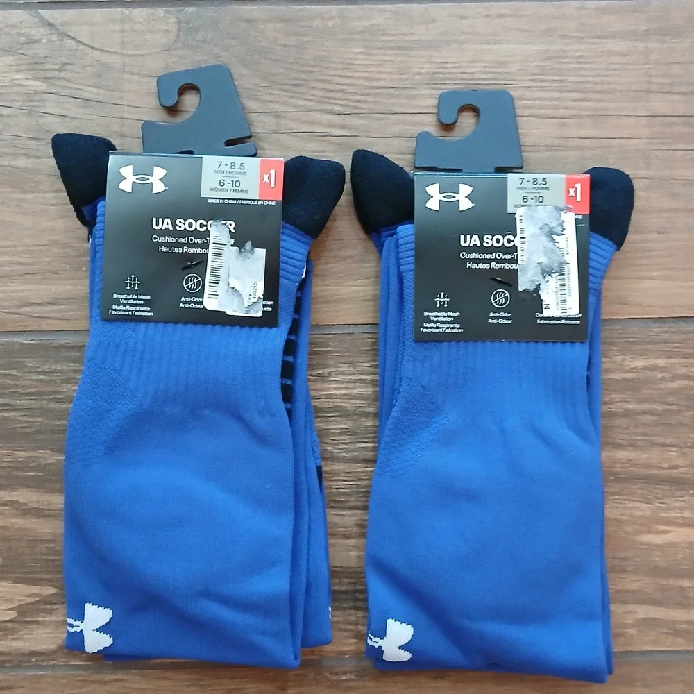 Under Armour UA Soccer Cushioned Over The Calf Socks Men's Size 7-8.5 Blue Lot 2